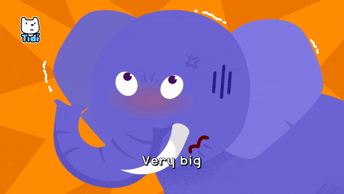 a purple elephant is standing next to a pile of poop that says very big on it