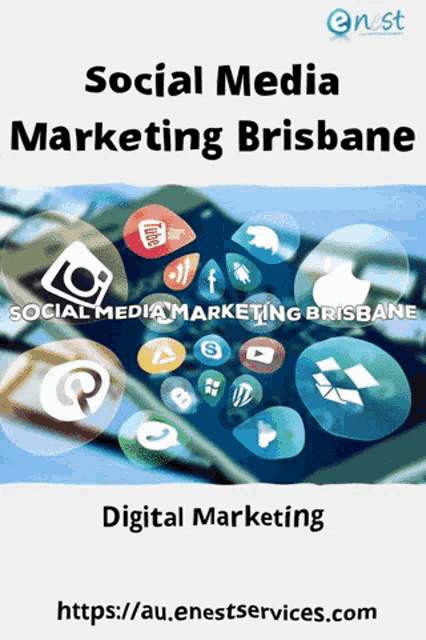 a poster for social media marketing brisbane shows a bunch of social media icons