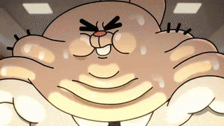 a close up of a cartoon character 's face with a smile on it