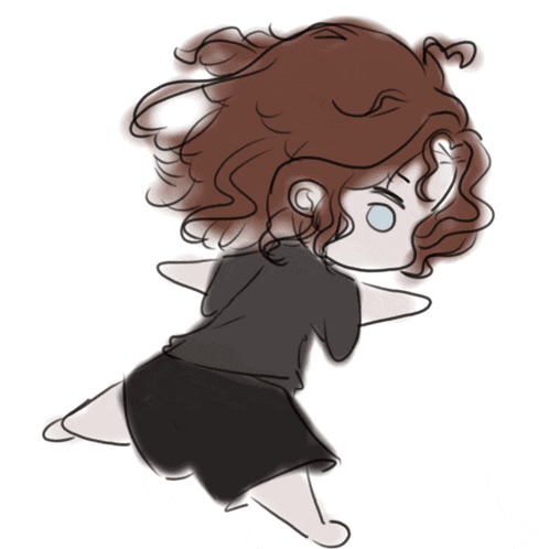 a drawing of a person with curly hair and a black shirt