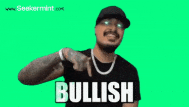 a man wearing a black shirt with the word bullish written on it