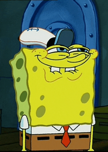a cartoon of spongebob wearing a white hat and tie