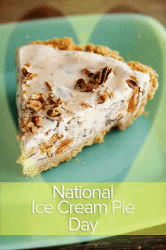 a slice of ice cream pie on a plate with the words national ice cream pie day below it