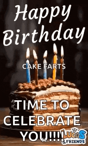 a birthday cake with candles on it is on a table .