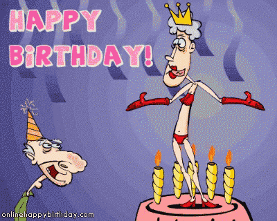 a happy birthday greeting card with a woman in a bikini