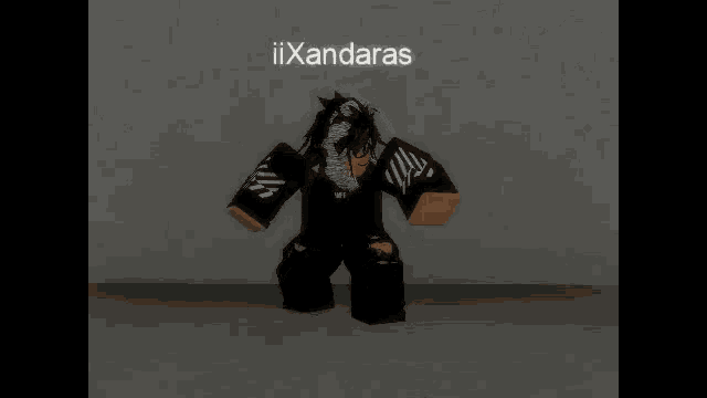 a person in a black outfit is standing on their knees in a room .
