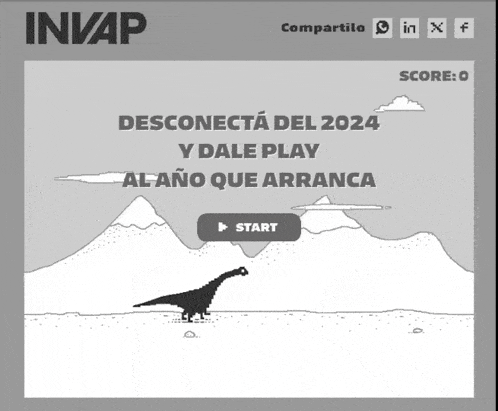 a black and white drawing of a dinosaur with the words " desconecta del 2024 y dale play al ano que arranca " below it