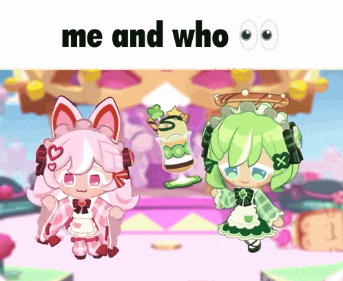 two cartoon characters are standing next to each other with the caption " me and who "