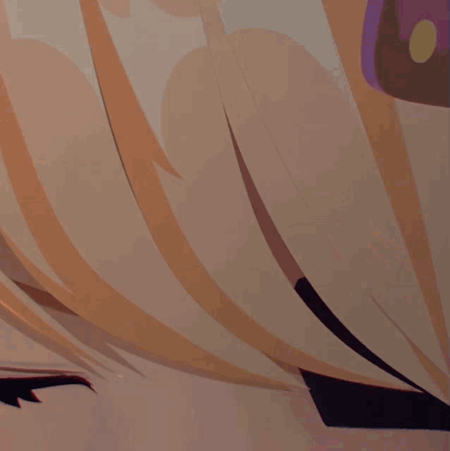 a close up of a blonde anime girl with red eyes and a black cat hair clip