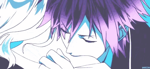 a drawing of a man with purple hair and a woman with blonde hair