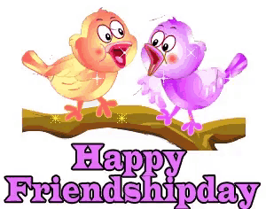 two birds on a branch with the words happy friendship day below them