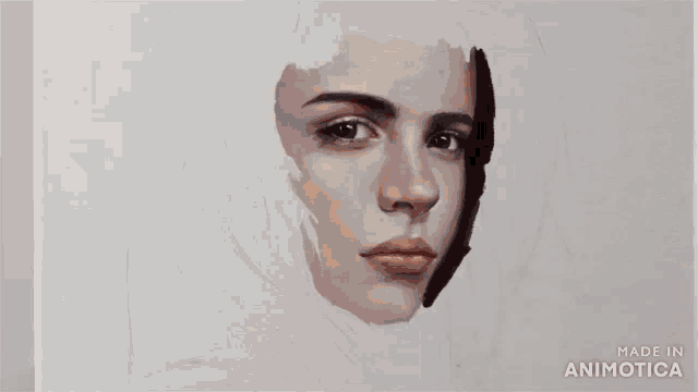 a painting of a woman 's face is being made in animotica