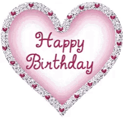 a pink heart with the words " happy birthday " on it