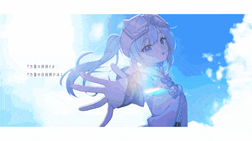 a girl with blue hair is wearing a gray jacket and a goggles .