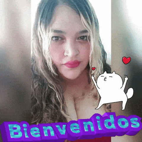 a picture of a woman with a cat and the words bienvenidos on the bottom