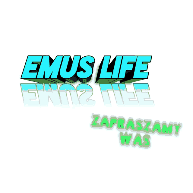 a logo for emus life has a green border