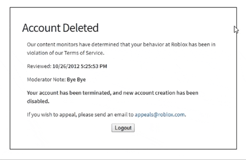 a screen shot of an account deleted page