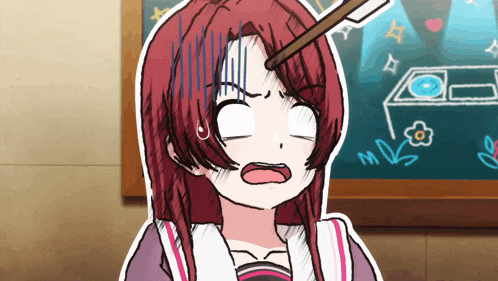 a drawing of a girl with a stick in her head
