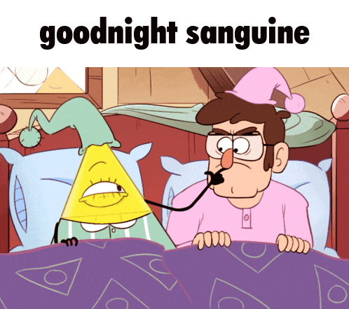 a cartoon says goodnight sanguine on the bottom of the image