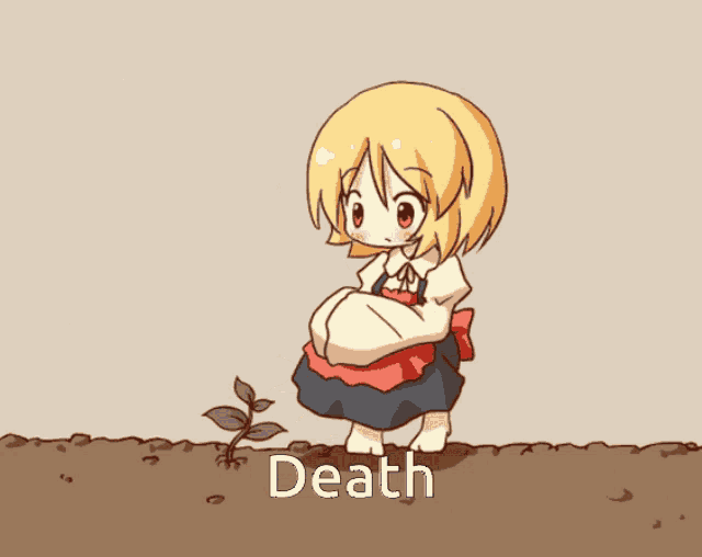 a cartoon drawing of a girl with the word death underneath her