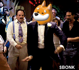 a man in a tuxedo has a dog mask on his head and the word bonk is on the bottom right