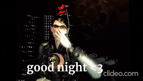 a video game character says good night < 3 on a black background