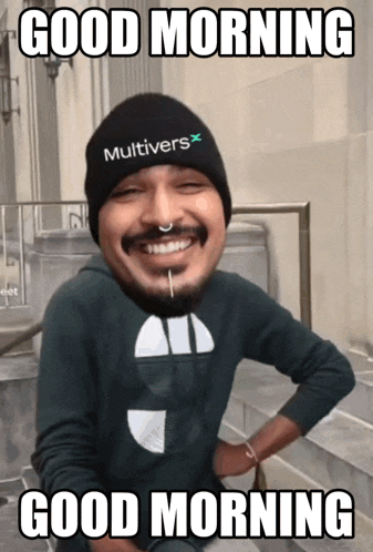 a man wearing a beanie with the word multiverse on it