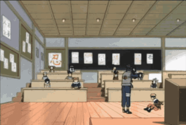 a classroom with a sign that says ninja on it