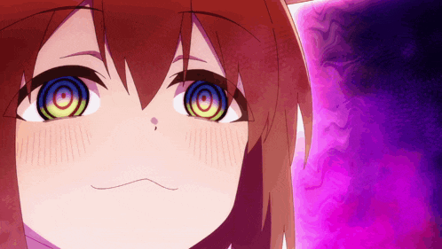 a close up of a girl 's face with a purple background