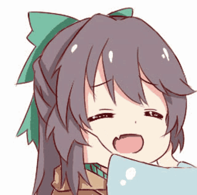 a drawing of a girl with long hair and a green bow