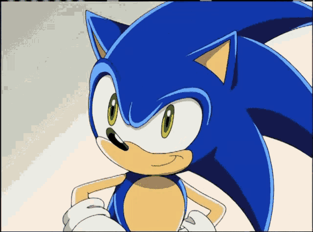 a close up of a cartoon character named sonic the hedgehog