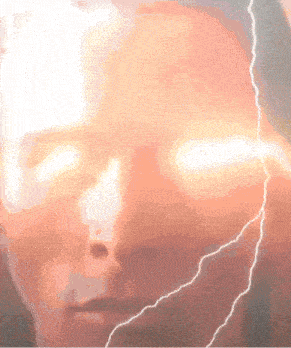 a close up of a person 's face with a lightning bolt coming through it