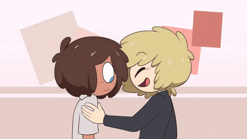 a cartoon of a boy kissing another boy 's head