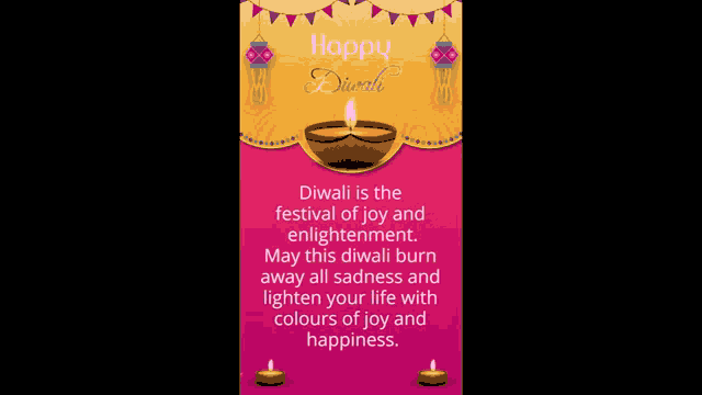 a happy diwali greeting card with a candle and a quote