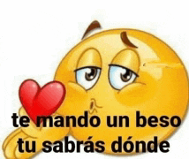 a yellow smiley face holding a red heart with the words te mando un beso tu sabras donde