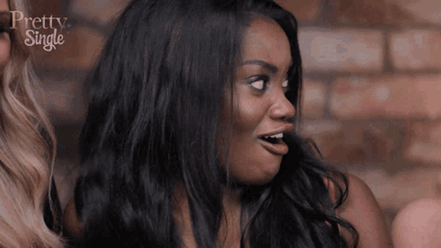 a woman making a funny face with the words pretty single on the bottom right