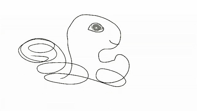 a black and white drawing of a snake with an eye
