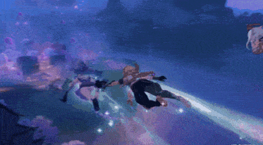 a group of people are flying through the air in a video game .