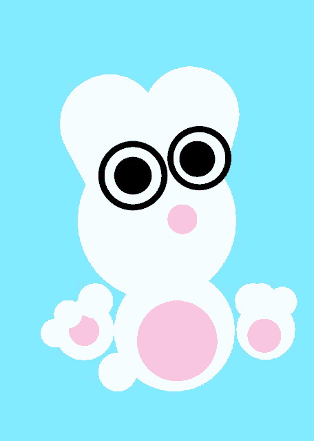 a white rabbit with black eyes and pink nose on a blue background