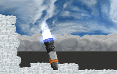 a drawing of a flashlight with a blue light coming out of it in front of a cloudy sky