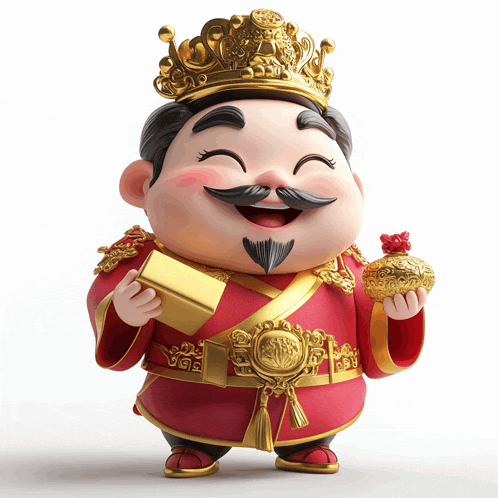 a cartoon of a man with a crown on his head is holding a gold bar