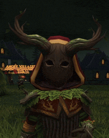 an angry village sign is visible in the background of a video game