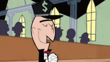 a cartoon character wearing a hat with a dollar sign on it