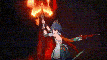 a pixel art of a girl holding a sword in front of a fire .