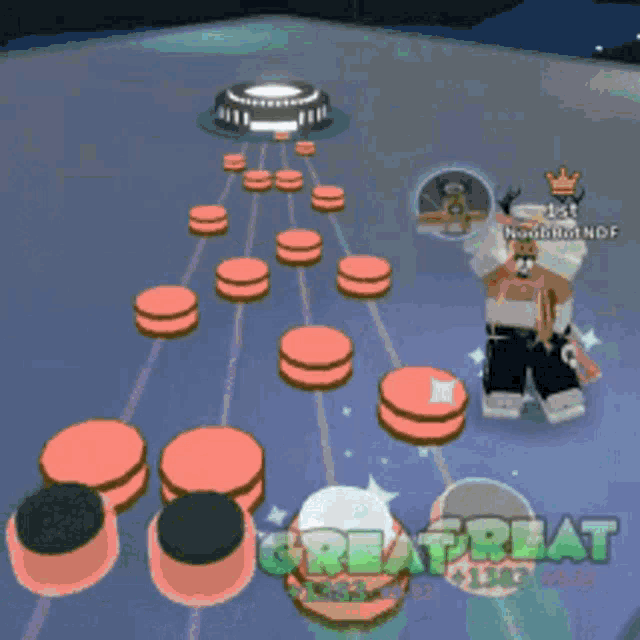a cartoon character is playing a game called great treat