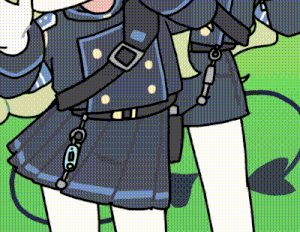a cartoon drawing of a girl wearing a skirt with a chain around her waist .