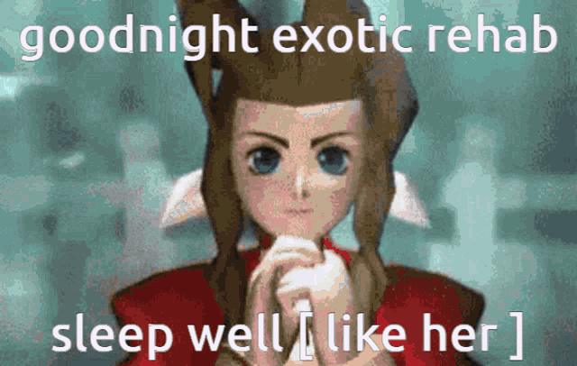a cartoon of a girl with the words goodnight exotic rehab sleep well like her