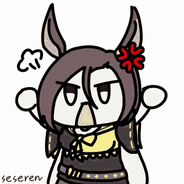 a cartoon drawing of a girl with a flower in her hair and the word seseren below it
