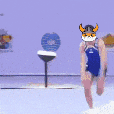 a cartoon of a gymnast wearing a blue under armour tank top