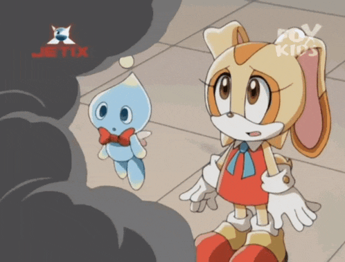 a cartoon of cream the rabbit standing next to a chewie from sonic the hedgehog